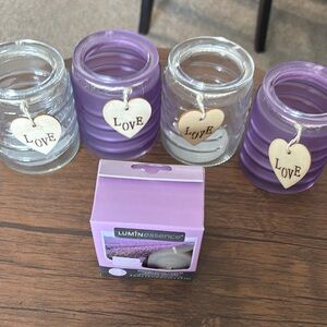 Luminess Purple and Clear Glass Candle Holders with Votives